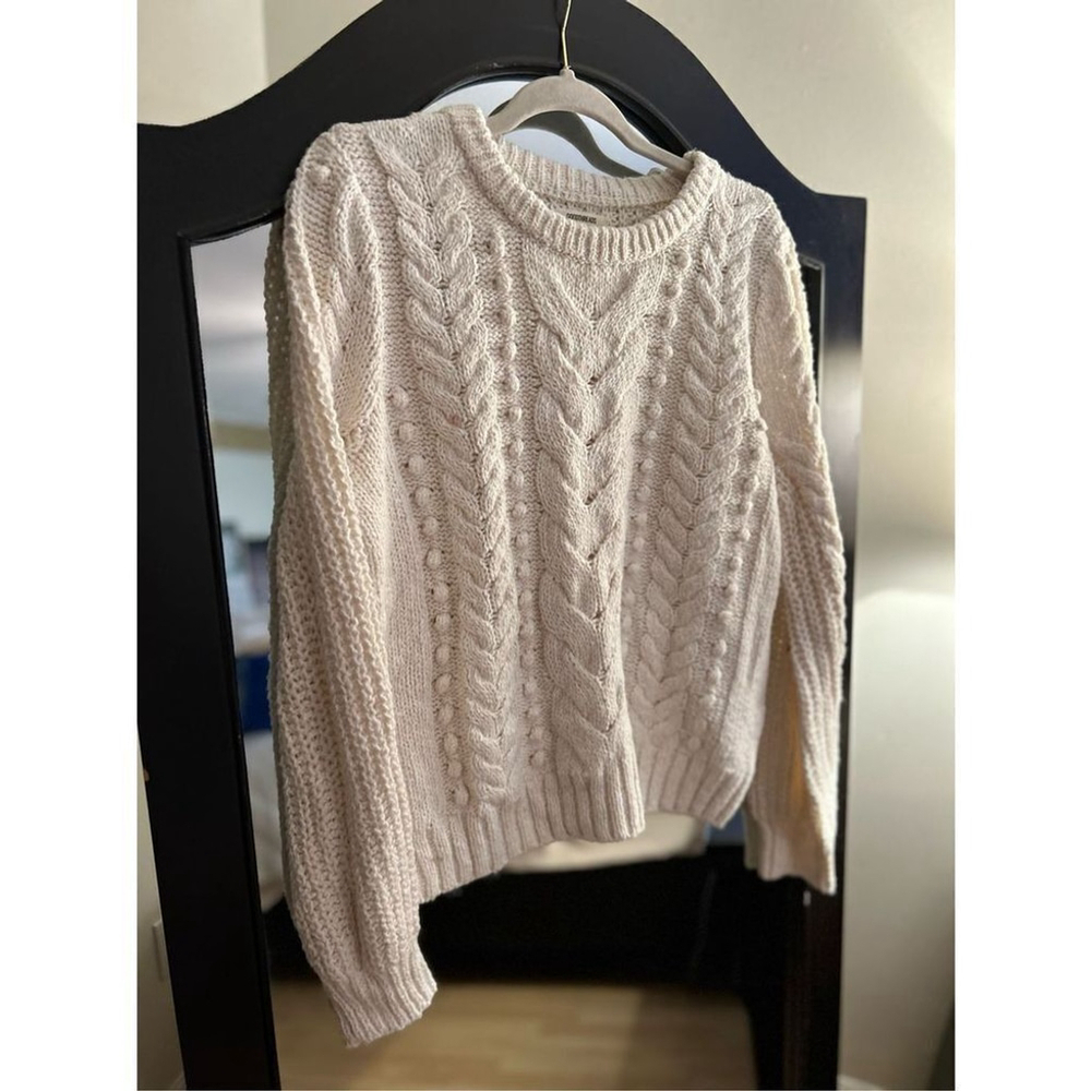 NEW Goodthreads Marled Popcorn Stitch Cropped Crewneck Sweater L